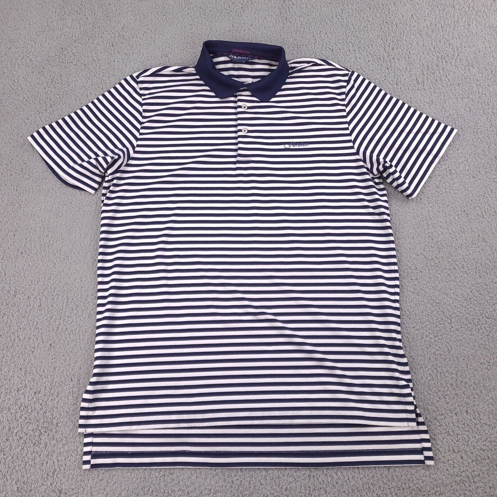 Polo Golf Ralph Lauren Polo Shirt Mens Large Performance Blue White Striped‎